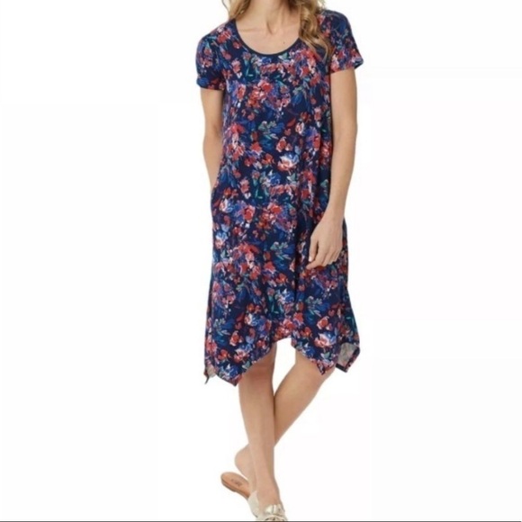 Cuddl Duds Dresses & Skirts - Cuddl Duds Flexwear Floral Shark Bite Hem Midi Dress Size PS